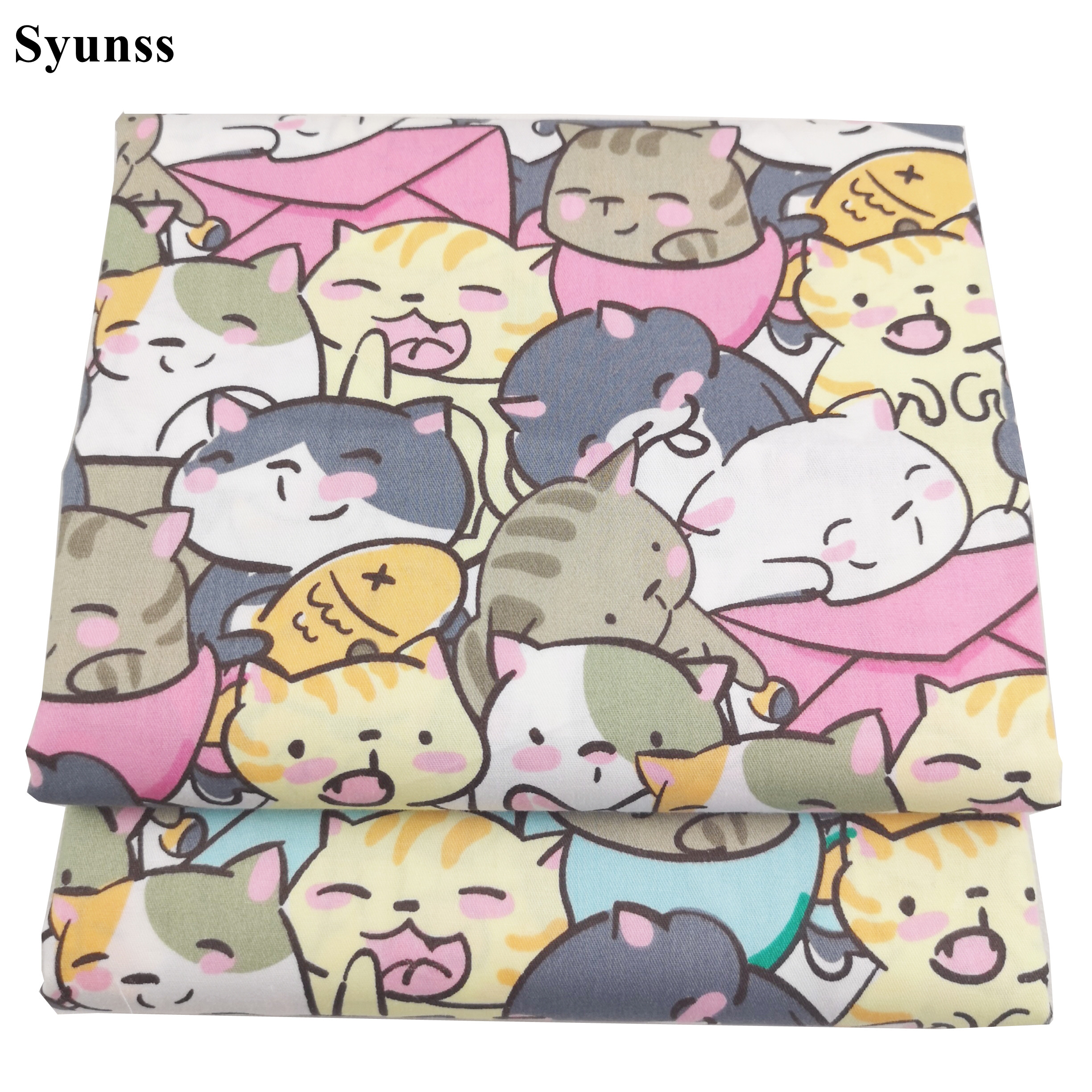 Baby Clothing Material - Syunss-Cute Cat Envelope Print Cotton Fabric,