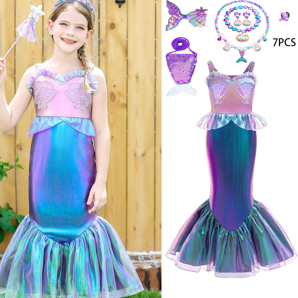 7pcs Girls Little Mermaid Cosp - Baby Clothing Europe のレビューと価格